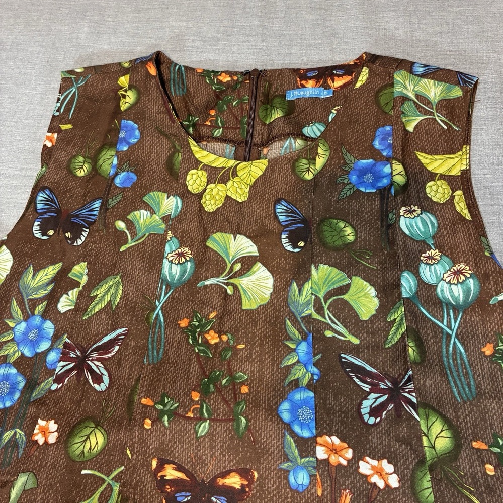 J.McLaughlin Silk Cotton Butterfly Ginkgo Maxi Dress Brown Floral XL NO BELT - Picture 5 of 14